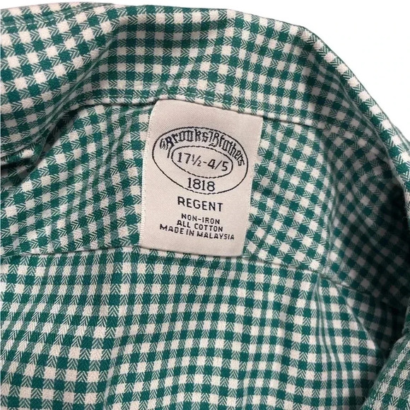 Brooks Brothers Regent Regular Fit Gingham Green Size 17 1/5-4/5 - Picture 9 of 11